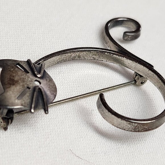 VINTAGE Sterling BEAU Cat Pin Brooch Signed - Picture 2 of 16